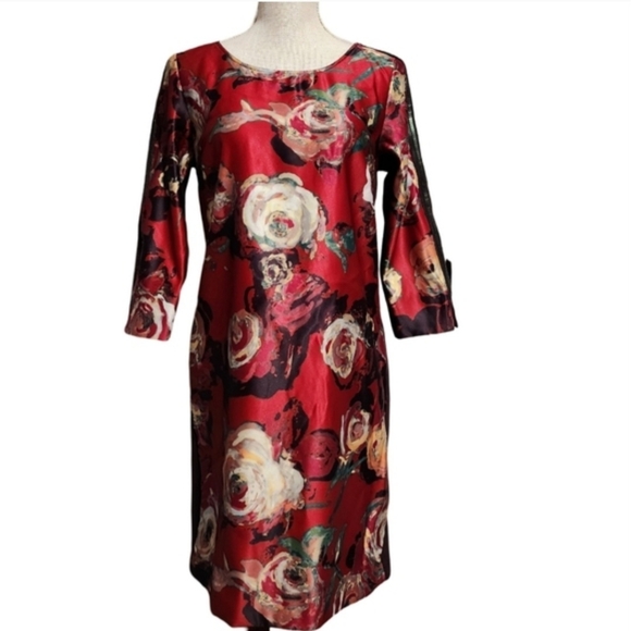 SFIZIO Floral Dress Womens Small Red Italian Designer NWT - Picture 2 of 15